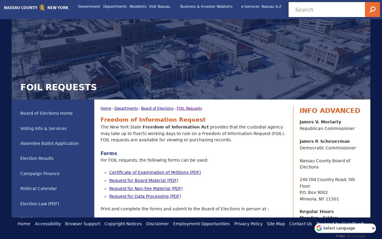 Garden City residents directory Nassau Board of Elections public records request options
