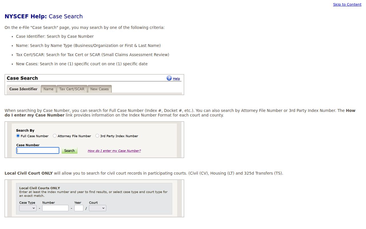 Garden City resident lookup using NYSCEF guest search fields