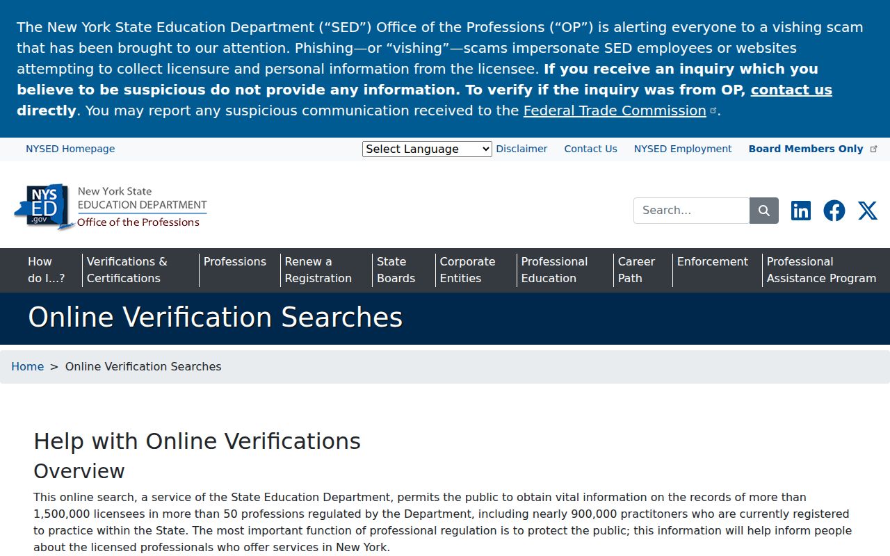 Garden City neighbors research using NYSED verification search