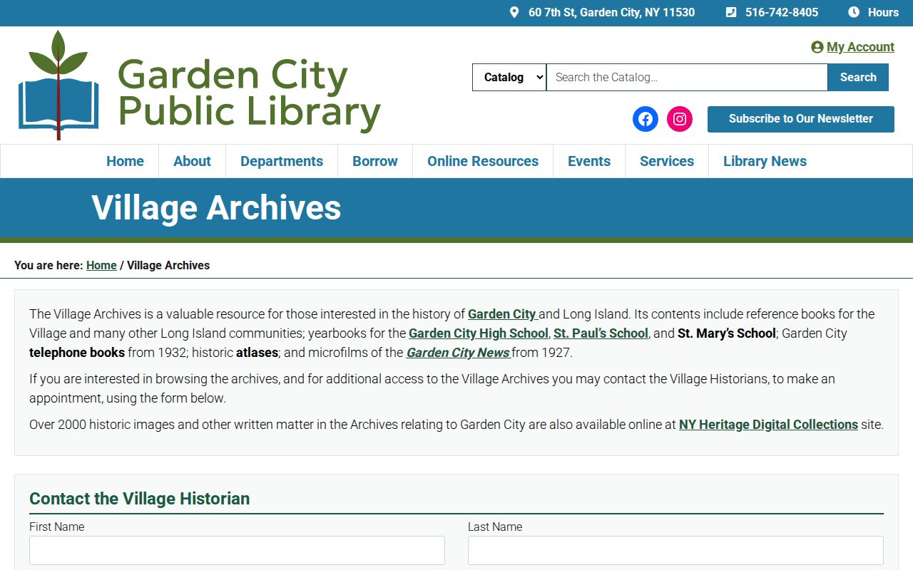 Garden City city directory research at the Village Archives with telephone books and yearbooks