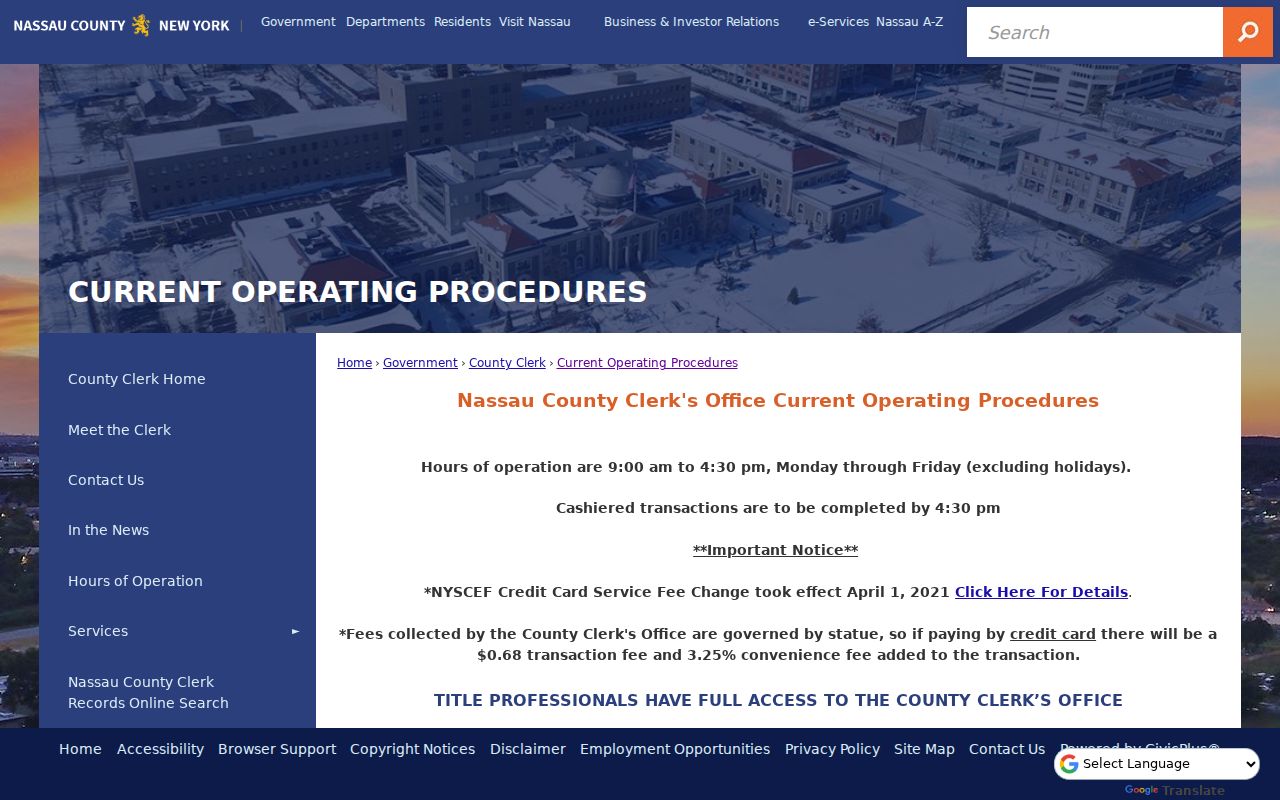 Garden City previous residents Nassau County Clerk document request channels